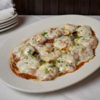 Shrimp Parmigiana · Shrimp Breaded & Pan-Fried Topped with Melted Mozzarella & Marinara Sauce - Feeds 2-3