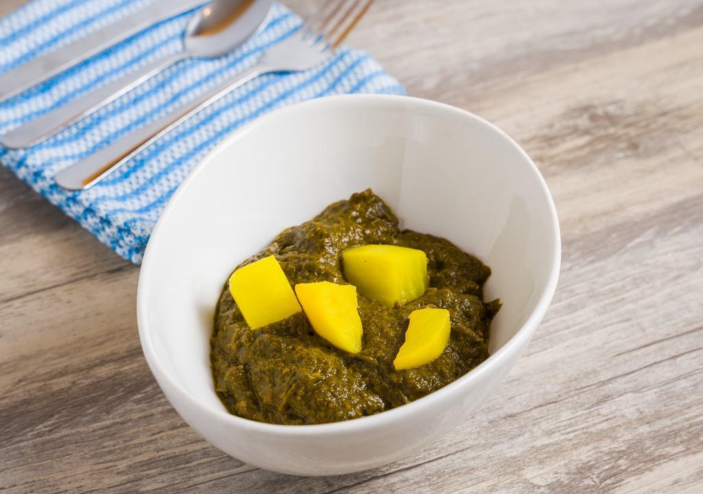 Saag Shalgam · mustard green & spinach cooked with turnips, flavored with ginger-garlic, onion & tomato.