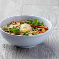 Road To Ramen · Our noodle bowl - a simple Asian-inspired broth with flavors of ginger and lemongrass, serve...