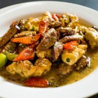 Andouille Chicken · Sauteed with spicy andouille sausage, in a creole mustard sauce with bell peppers.
