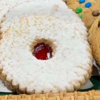 Linzer Tart · Sugar dough cookie sandwich with raspberry jam.