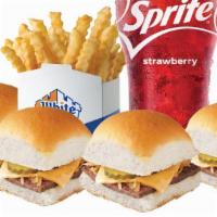 Cheese Slider Meal Cal 1010 – 1420 · Includes four Cheese Sliders, Small Fry, and Small Soft Drink.