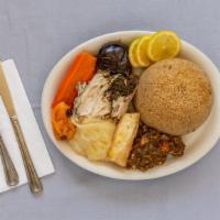 Thiebu Djen Red Or White ( Jollof Rice With Fish )  ( Riz Gras Poisson ) ( Tiebu Djeun ) · Our famous broken Jollof rice that comes with fish, simmered in a rich and delicate secret h...