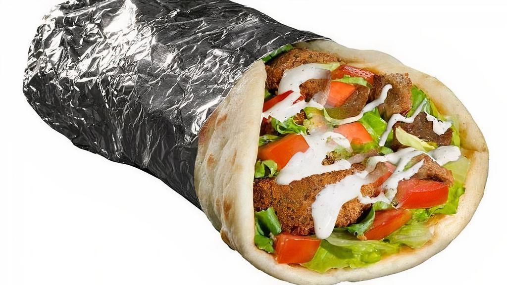 Beef Gyro & Falafel Sandwich · Sandwich served with combo of falafel & beef gyro.  Served with one white sauce and one red sauce.