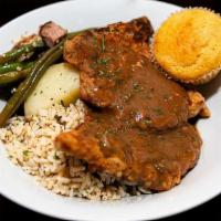 Not Your Mama'S Meatloaf · Thick cut house-made meatloaf. Served. over mashed potatoes with brown pan. gravy. With one ...