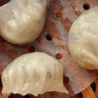 Pork & Vegetable Dumplings 菜肉餃 (3Pcs) · Handmade dumplings filled with minced pork and bok choy stems wrapped in crystal skin wrappers