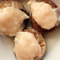Stuffed Mushrooms With Shrimp 蝦膠東菇 (3Pcs) · Steamed Chinese mushrooms filled with minced shrimp paste