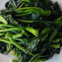 Chinese Broccoli 蒜蓉唐芥蘭 (Vegan) · Vegetarian. Fresh Chinese broccoli sautéed with fresh garlic. Served with white rice.