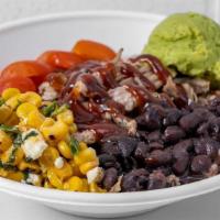 P&C Texas Bbq Bowl · Choice of protein served over jasmine rice, street corn salad, black beans, sunburst tomatoe...