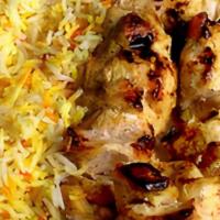 Small Chicken Kabob  · Grilled chicken breast marinated with garlic, lemon juice and homemade seasonings wrapped in...