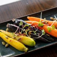 Roasted Heirloom Carrots · cilantro-pepita vinaigrette (vegan, gluten-free)