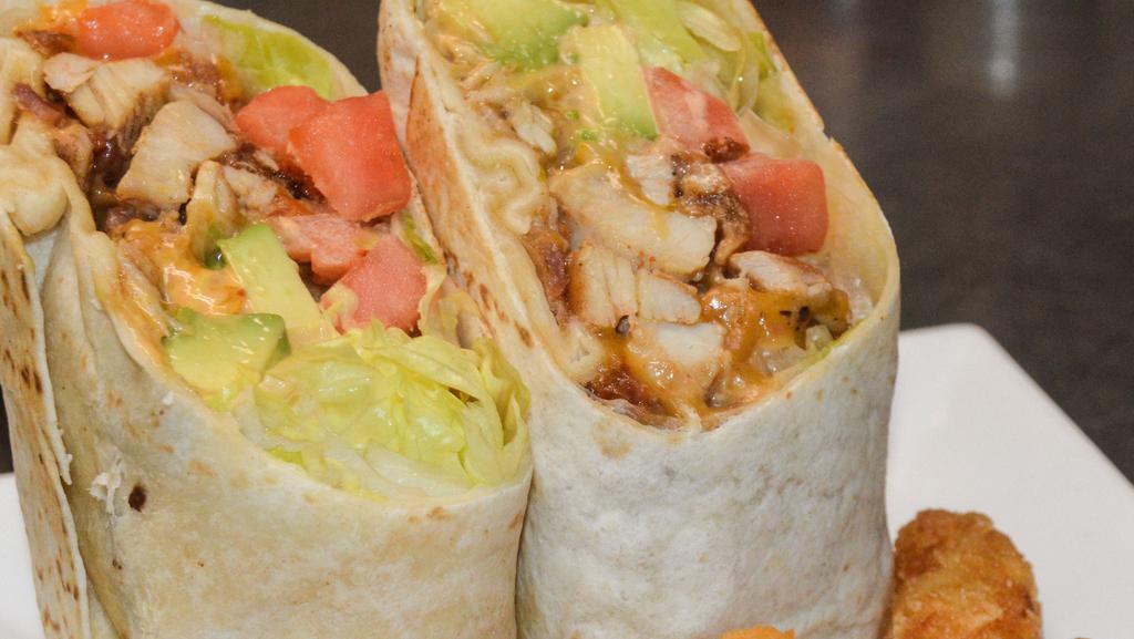 Chipotle Chicken Wrap · Bacon , Avocado, Cheddar, Lettuce, Tomato, Chipotle Aioli
and Sundried Tomato Wrap