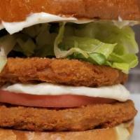 Spicy Chicken Sandwich · Double Patty, Shredded Lettuce, Tomato, Mayo, Brioche Bun