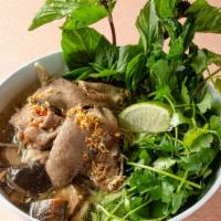 Smoked Brisket Pho Soup · Clear broth with vermicelli rice noodle, bean sprouts, shiitake mushroom, basil, cilantro, m...