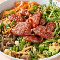 Chinese Sausage Bowl · Vermicelli rice noodle, chopped lettuce, cucumber, bean sprouts pickled daikon and carrot, s...