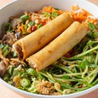 Spring Roll Bowl · Vermicelli rice noodle, chopped lettuce, cucumber, bean sprouts pickled daikon and carrot, s...