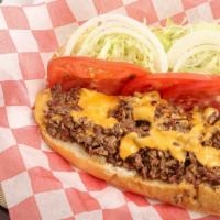 California Cheese Steak · Lettuce, tomato, raw onion, mayo, and American cheese.