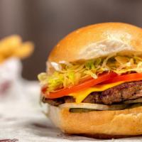 Classic Cheeseburger · Lettuce, tomato, raw, or sautéed onions, pickles, mayo, and American cheese on a fresh baked...