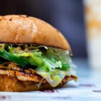 Spicy Baja · Grilled chicken breast, jalapeños, guacamole, pepper jack cheese, lettuce and chipotle mayo ...