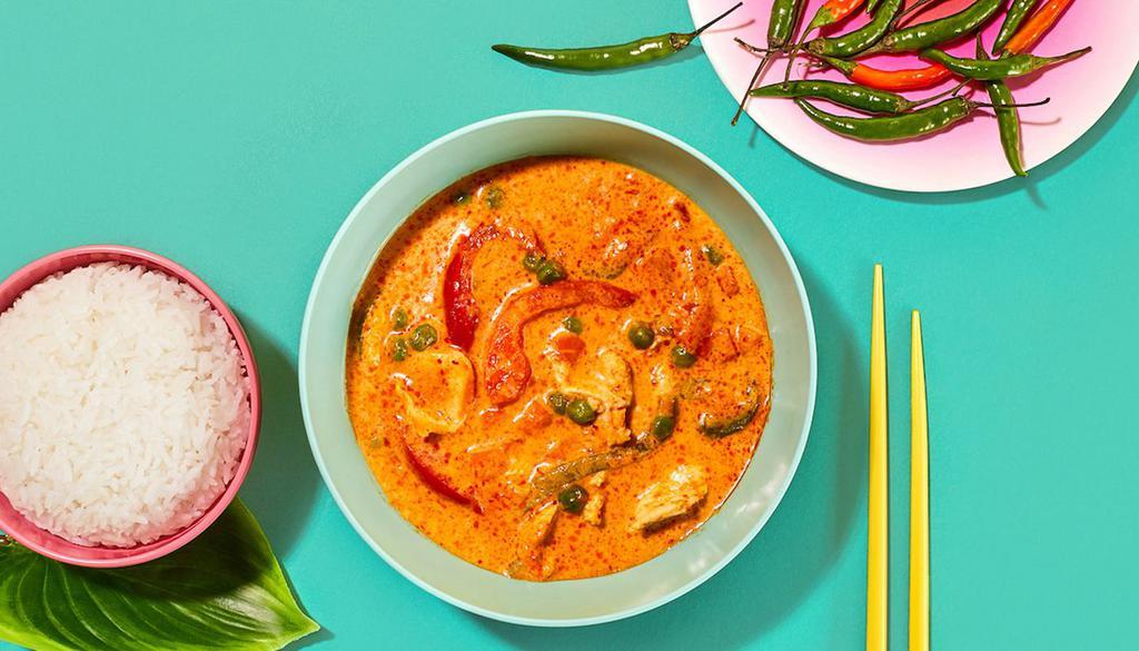Typhoon Panang Curry · Thick Panang Curry with Coconut Milk X Your Choice of Protein X Served With Rice