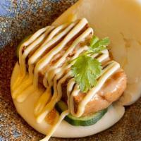 Pork Bun (2Pc) · Steamed bun, home made seasoned pork, cucumber, mayo and teriyaki sauce, cilantro