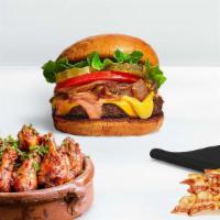 Veggie Burger · Impossible patty, lettuce, tomato, onion, pickles, and stone ground dijon on a brioche bun. ...