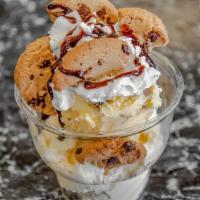 Cookie Lovers  · Scoops of Vanilla and cookie dough ice cream with warm chocolate chip cookie pieces whipped ...