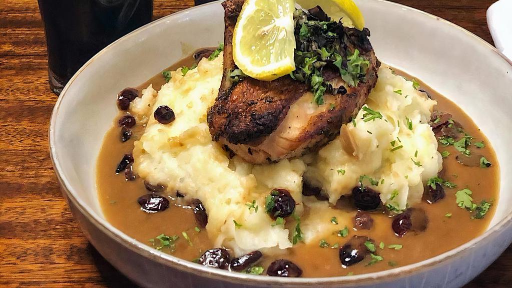 Pan Roasted Chicken · French-cut, Dried Cranberry jus, Mashed Potato