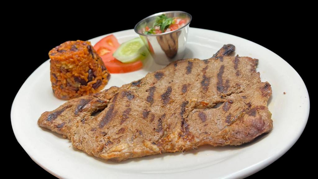 9) Carne Asada Con Casamiento / 9) Broiled Steak With Beans & Rice Mixed Together · 