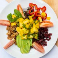 Sweet Mango Salad · Over mixed green with avocado, dried cranberries, green peppers, tomato, mango and walnuts.