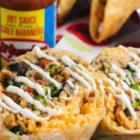 Steak Burrito · OUR TAKE ON CARNE ASADA. SEASONED AND FLAME-GRILLED TO PERFECTION! - packed with rice or let...
