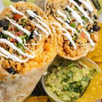 Chorizo Burrito · CRISPY CHORIZO, PACKED WITH FLAVOR! SPICED WITH A TANG & HINT OF SMOKE - packed with rice or...