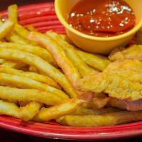Chicken Fingers + French Fries ( Pechugas Fritas Con Papas) · 5 Crispy Chicken Fingers + French Fries