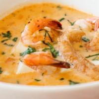 Chupe De Camarones  · Peruvian style shrimp soup.