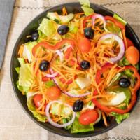 Garden Salad · Onions, peppers, olives, cucumbers, carrots, tomatoes