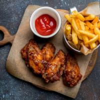 5 Bbq Wings With Fries · Delicious BBQ wings served with our delicious dipping sauces.