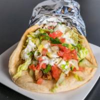 Chicken Gyro · Romaine, tomatoes, red onions and white sauce.