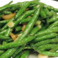 Pan Fried String Bean · With white rice.