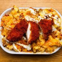 Nashville Hot Chicken Mac · Nashville Hot Crispy Chicken, Shredded Monterey Jack, Bread Crumbs & Ranch.