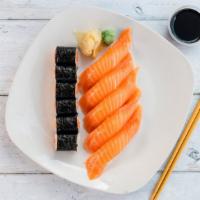 Salmon Combo* · Five pieces salmon sushi and salmon roll.
