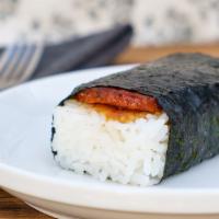 Bbq Chicken Musubi · A block of rice with your choice of meat wrapped in dried seaweed.