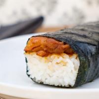 Chicken Katsu Musubi · A block of rice with your choice of meat wrapped in dried seaweed.