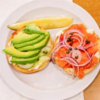 Lox W/Cream Cheese On A Bagel · cucumber& capers