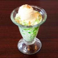 Buko Pandan · Young coconut mixed with pandan leaf (screwpine) gelatin and tapioca in a rich fluffy cream ...