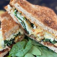 Egg White Sandwich · Egg whites, Muenster cheese, baby spinach, grainy mustard, multigrain bread