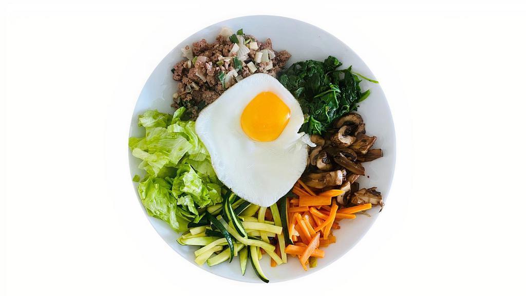 Vegetable Bibimbap · Seasonal veggies, Rice, Egg, Gochujang sauce