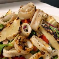 Calamari Salad (Fried Or Grilled) · Mixed greens grilled Haloumi cheese, roasted red peppers, onions, fennel and tomato balsamic...
