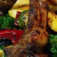 Taverna Salad · Gluten-free. Grilled lamb chops, seasoned grilled vegetables, artichokes, kale and lemon gar...
