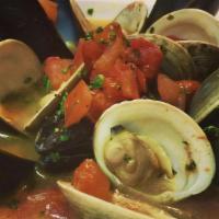 Drunken Clams And Mussels · Ouzo and white wine broth with garlic and fresh herbs
