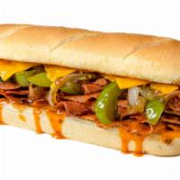 Chipotle Beef & Cheddar · Unreal Corn’d Beef, (V) Cheddar, Sautéed Onions, Sautéed Green Peppers, (V) Chipotle Mayo.